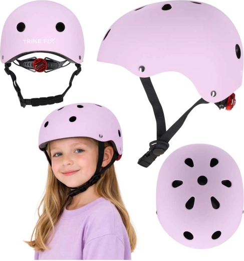 Gyerek kerékpáros sisak LED-del TRIKE FIX, M méret (55–58 cm), lila