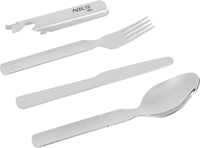 NILS Camp rozsdamentes acél utazó evőeszköz – kompakt kempingkészlet