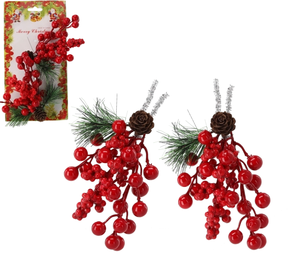 Díszítő ágacskák berkenyével és tobozokkal, 2 darabos szett