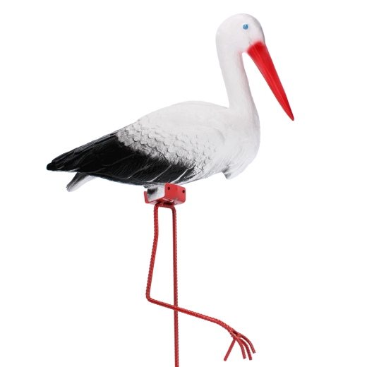 Nagy műanyag gólya dróton – kerti dekoráció