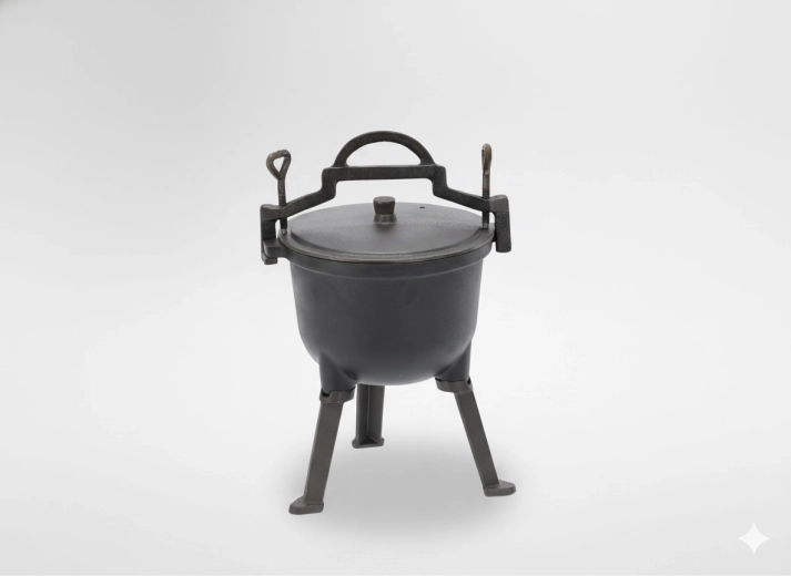 Vas vadászkazán 5 l tűzhöz, fedővel és lábakkal