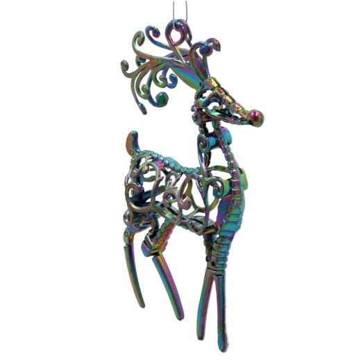 Függő karácsonyi dísz rénszarvas szivárványosan irizáló hatással 10 × 16 cm