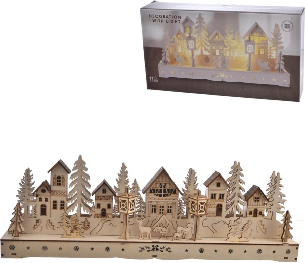 Barna fa házikó LED világítással 45 × 6 × 15 cm