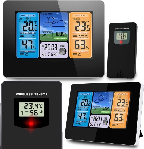 Digitális meteorológiai állomás színes kijelzővel BD-902, fekete