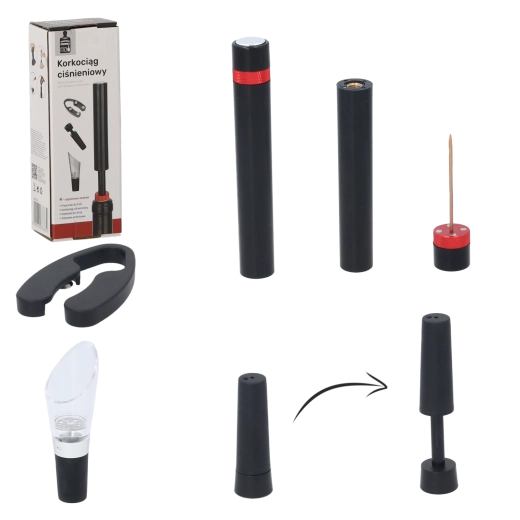 4 darabos borkiegészítő készlet nyomásos dugóhúzóval