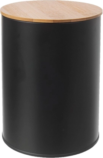 Bádog tárolódoboz bambusz fedéllel, átmérő 11 cm, fekete