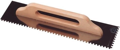 6 × 6 mm fogazású rozsdamentes acél simító, 500 × 130 mm