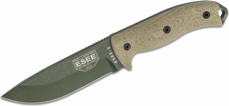 Kültéri kés ESEE Model 5, 13,3 cm, zöld, Micarta, Kydex tok