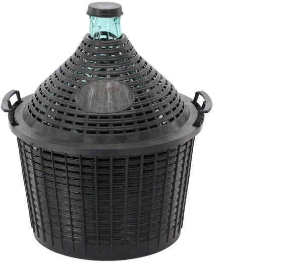 Üvegből készült demizson kosárban, 15 l