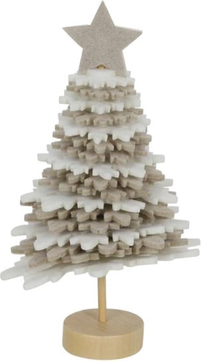 Karácsonyi dekoráció – fenyőfa 16 cm – fehér/bézs