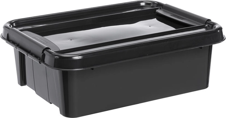 Tárolódoboz 21 l fedéllel, fekete, újrahasznosított műanyag