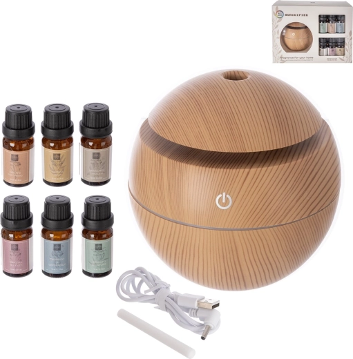 Elektromos aroma diffúzor bézs színben USB-táppal + 6 db illat (10 ml) készlet