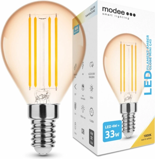 Modee szabályozható LED filament izzó Amber Globe Mini G45 E14 4 W