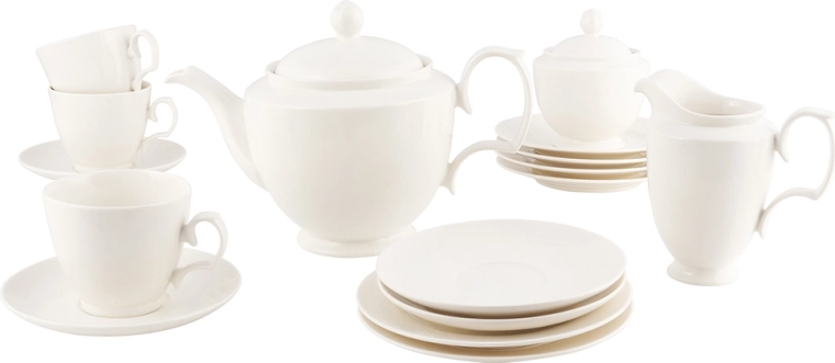 MariaPaula ecru klasszikus porcelán kávéskészlet 21 részes, 6 személyre