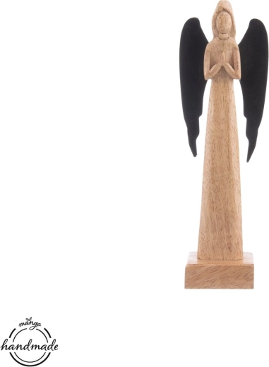 Dekoratív angyal mangófából fém szárnyakkal, 27 cm