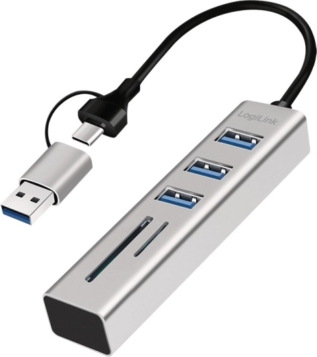 LogiLink USB‑C/USB‑A hub 3× USB 3.0 SD és microSD kártyaolvasóval