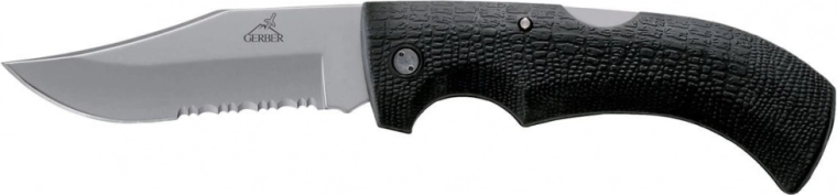 Gerber Gator zsebkés túrázáshoz, 9,5 cm, részben fogazott, fekete, GFN, nejlon tok