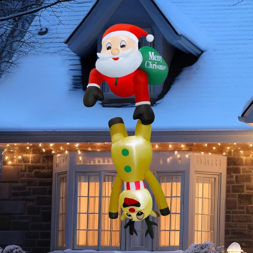 Felfújható Szent Mikulás rénszarvassal, 2,1 m, LED világítással