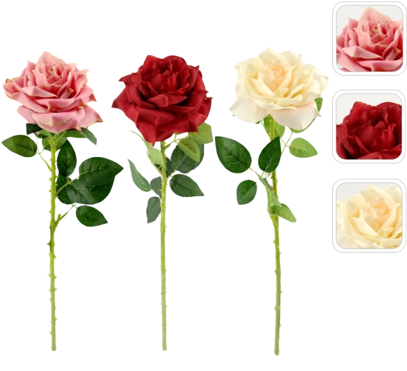 Mű dekorációs rózsa száron 62 cm, színmix (24 db)