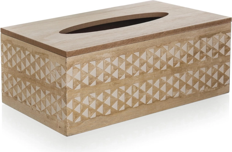 Fa papírzsebkendő-doboz fehér ornamentikával 24 × 13 × 9,5 cm