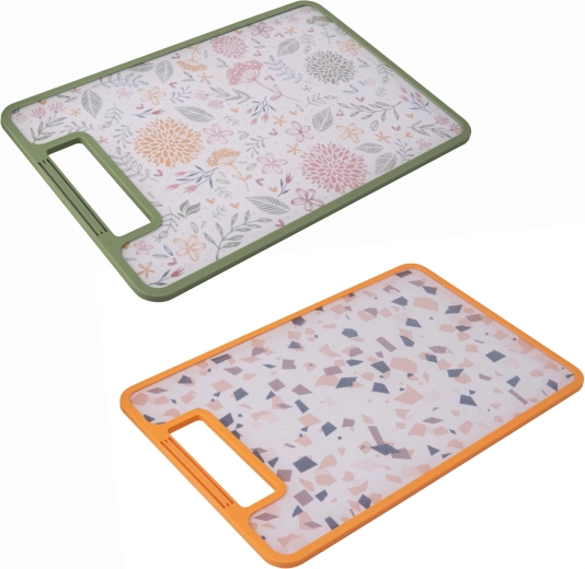 Műanyag vágódeszka TORO 29,3 × 19,5 cm, kétoldalas, csúszásgátlós, Botanica Terrazzo dekor