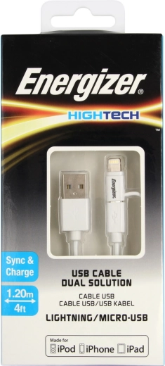 Energizer univerzális töltőkábel Lightning/Micro USB 2,4 A 1,2 m fehér