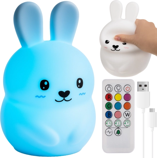 Izoxis gyerek éjszakai LED RGB nyuszi lámpa távirányítóval