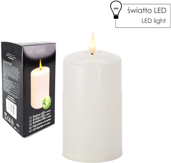 LED gyertya 7 × 16 cm, fehér