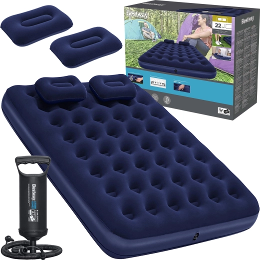 Bestway velúr felfújható matrac Queen 203 × 152 cm pumpával és párnákkal