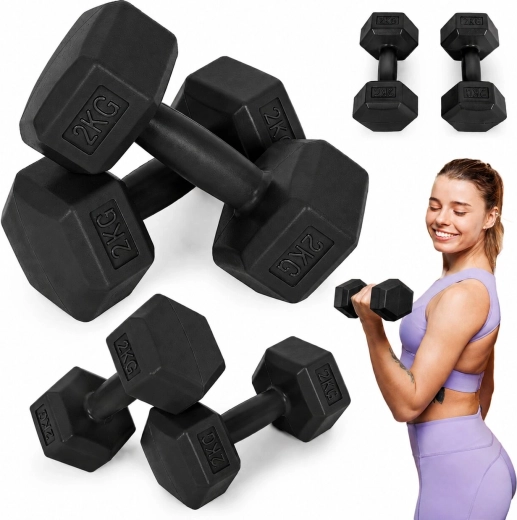 MOVEPRO hexagonális kézisúlyzók 2 × 2 kg – fekete
