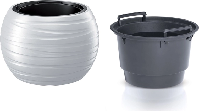 MAZE kerek virágcserép betéttel, 39,6 cm, fehér