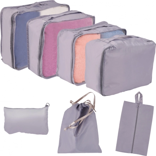 Utazási rendszerezők bőröndbe – 7 darabos szett, vízálló táskák és cipőzsák – Szürke