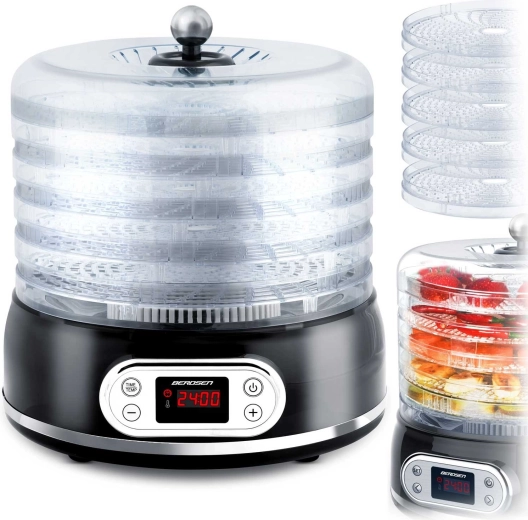 Berdsen élelmiszerszárító, 10 l, 5 tálca, fekete