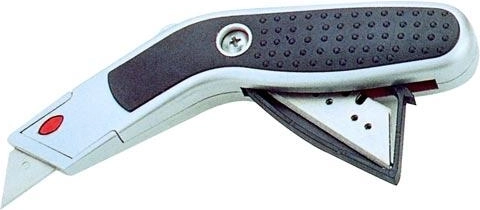 Fém kihúzható kés trapéz pengével és tartalékpengéket tároló rekesszel