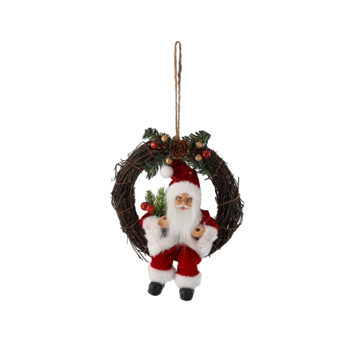 Karácsonyi függeszthető koszorú Mikulással/Santával (piros) 18 cm - 1 db