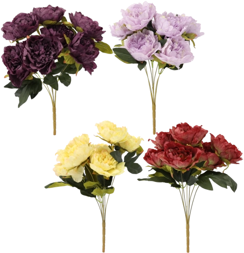 Mű ág – csokor 7 pünkösdi rózsával, 44 cm, vegyes színek