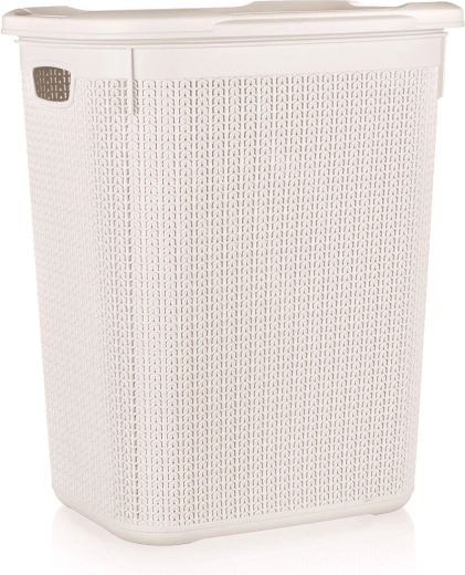 Rattan hatású szennyestartó kosár 50 l, krémszínű