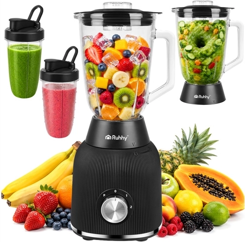 Ruhhy asztali smoothie turmixgép 1200 W üvegkancsóval és 2 utazópalackkal