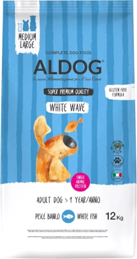 Aldog White Wave száraztáp felnőtt közepes és nagytestű kutyáknak fehér hallal 12 kg