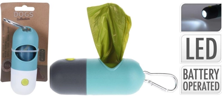 Kutyapiszok zacskótartó LED fénnyel és karabinerrel