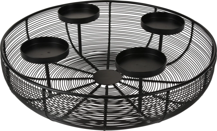 Kerek fém gyertyatartó 4 gyertyához, fekete, 36 × 10 cm