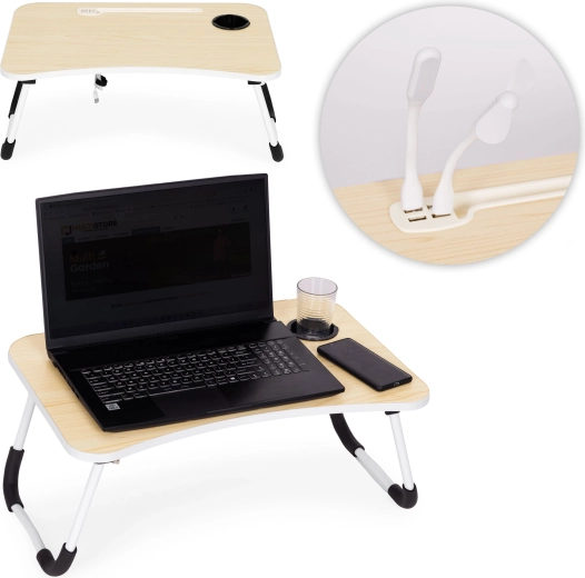 Összecsukható laptopasztal 60 × 40 cm lámpával és ventilátorral – ModernHome