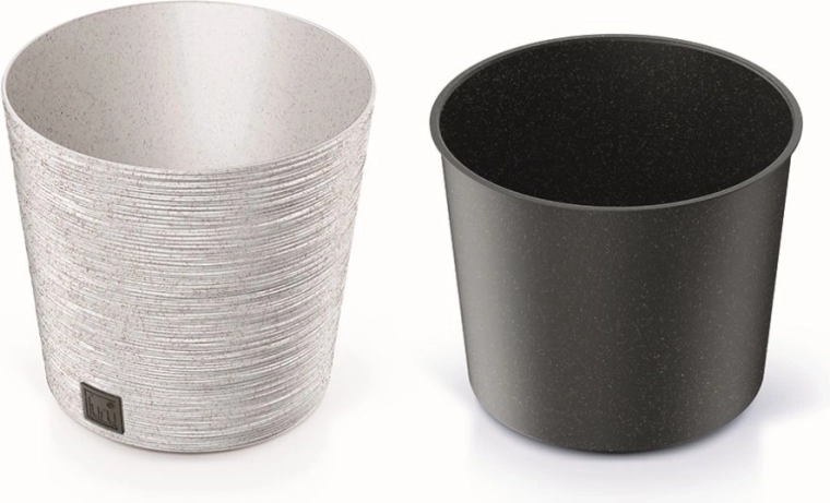 Furu Round Low Eco Wood virágtartó betéttel 25 cm – fehér