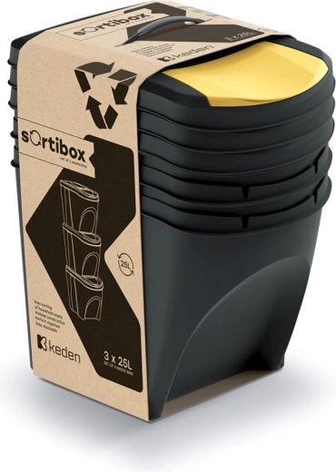 Prosperplast Sortibox válogatókukák szett 3×25 l, fekete újrahasznosított