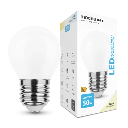 LED izzószálas Modee Milky Globe Mini E27 7 W semleges fehér