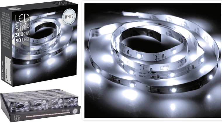LED szalag 3 m hideg fehérrel, 90 LED, elemes