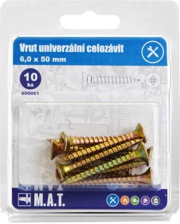 Univerzális, teljes menetes facsavarok 6 × 50 mm, horganyzott, 10 db