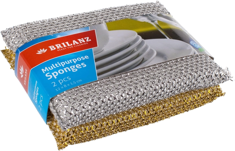 Többcélú mosogatószivacs 12 × 8 cm, arany és ezüst mix, 2 db