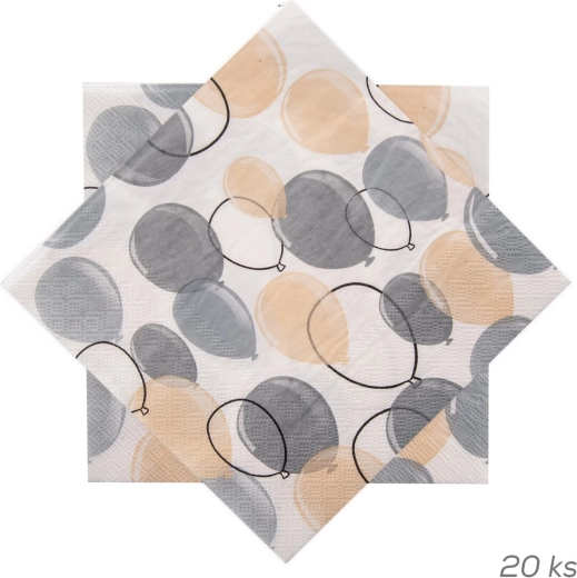 Szürke léggömb mintás papír szalvéták 33 × 33 cm, 20 db