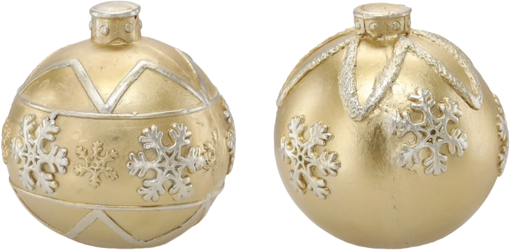 Arany karácsonyi gömb hópelyhekkel, 21,5 cm